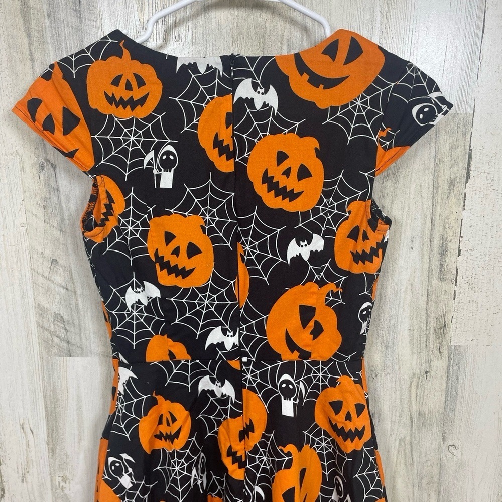 Hanpceirs Fit Halloween Print Fit And Flare Dress sz XS Black Orange Pinup Retro - Picture 9 of 9